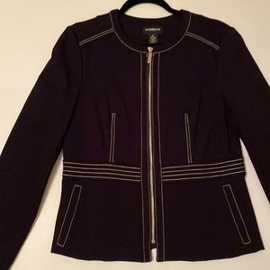 Liz Claiborne black zip suit jacket stretch with white stitching lined size M